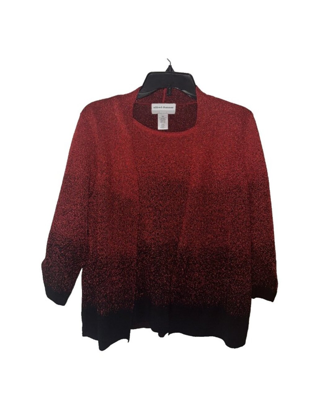 Alfred Dunner 2 Piece Red Black Sparkle Cardigan & Tank Top Set Size PXL NEW